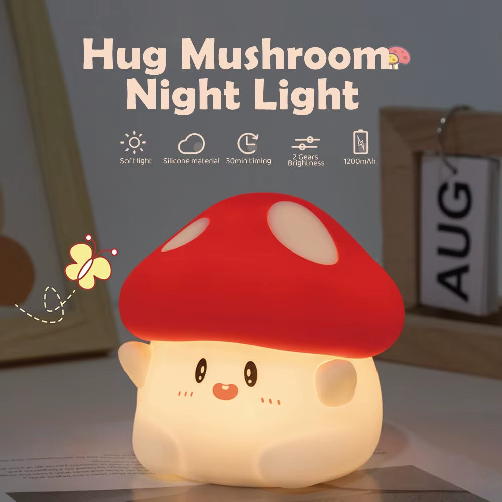 Cute Pumpkin Night Light Silicone Mushroom LED Sleeping Lamp Rechargeable Bedside Touch Nursery Nightlight for Kids Room